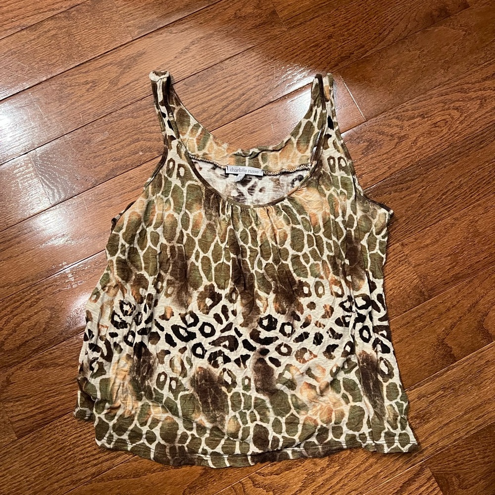 Charlotte Russe Olive & Brown Animal-Print Tank Top